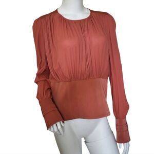 Marc Aurel burnt orange pleated sheer lightweight Feminine blouse Sz 36